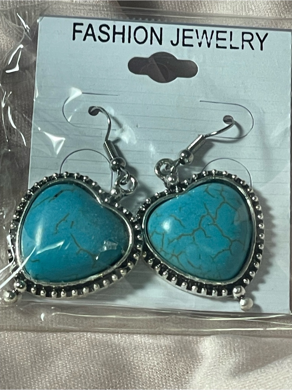 Fashion Jewelry Turquoise Heart Dangle Earrings - Turquoise Blue